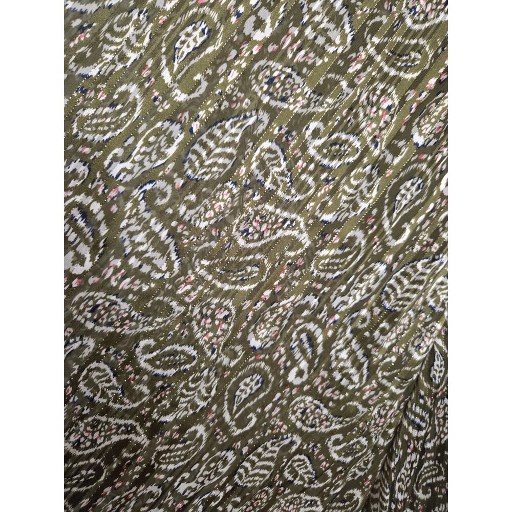 Pleated Maxi Skirt Size Sm Green Paisley Lined Gold Trim Gypsy Peasant Boho - Picture 8 of 11